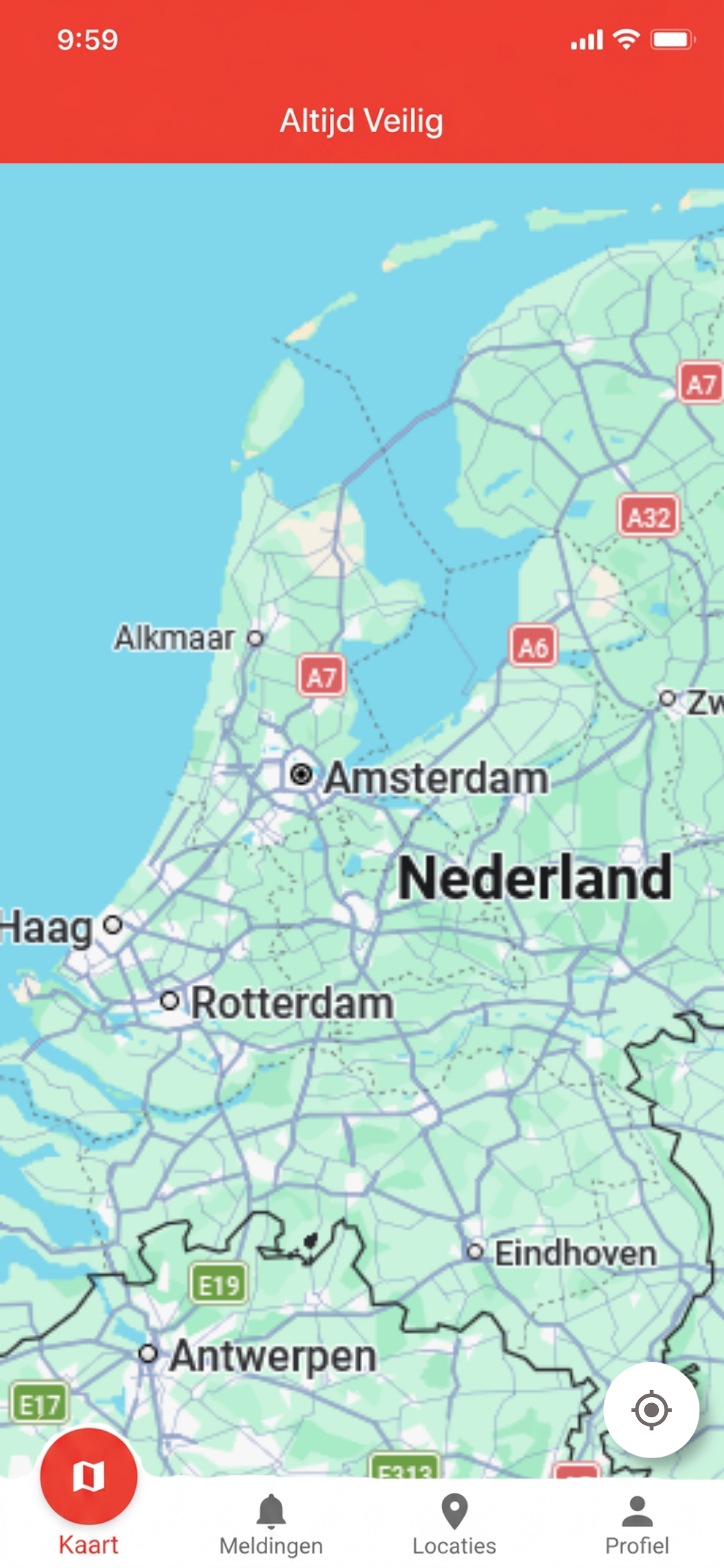 Altijd Veilig app — live locatie op de kaart
